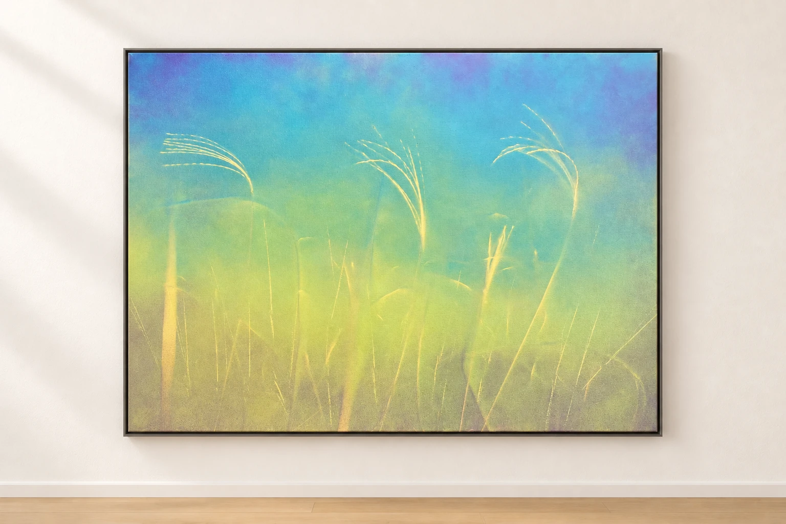 Where the Wind Goes, a painting in a simple frame in a light gallery.