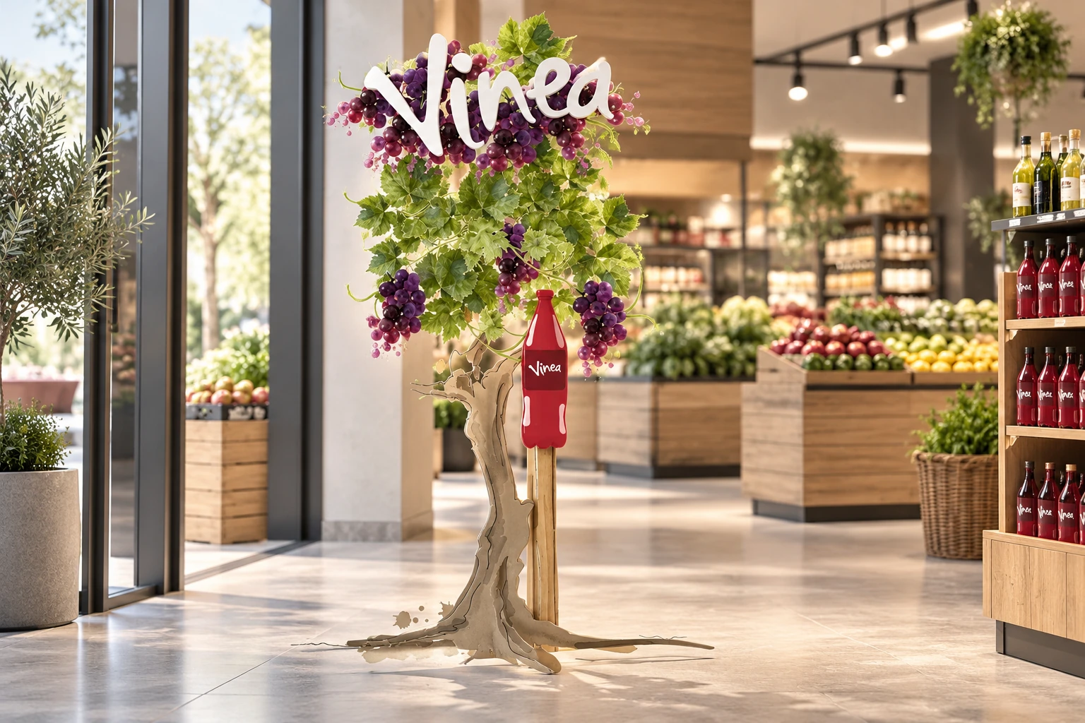 A Vinea display stand concept in an airy retail interior.